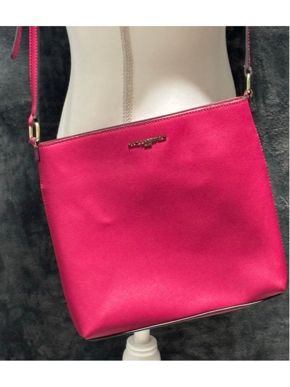 Karl Lagerfeld Zip Top Crossbody Vibrant Fuschia Barbiecore Handbag GUC Dopamine